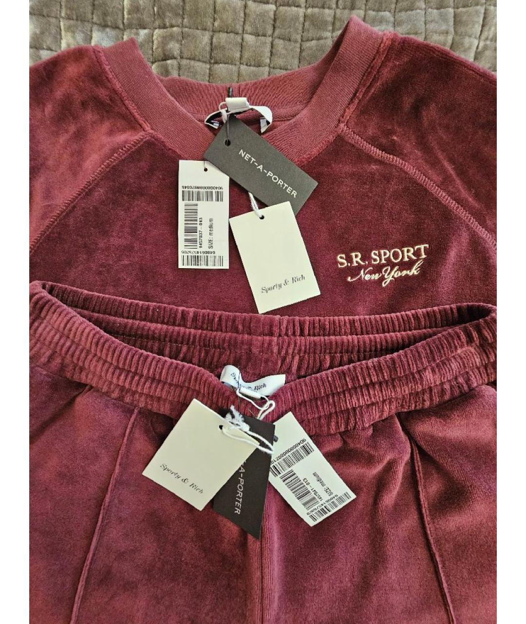 SPORTY AND RICH Бордовый велюровый спортивные костюмы, фото 4