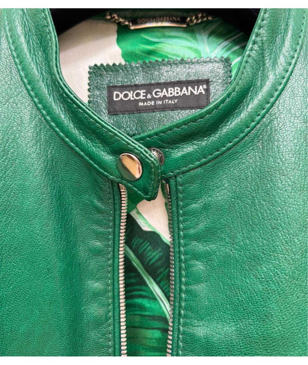 DOLCE&GABBANA Зеленая кожаная куртка, фото 4