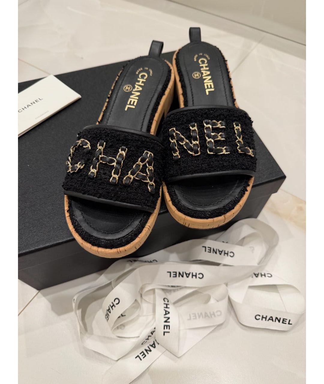 CHANEL Черные шлепанцы, фото 3
