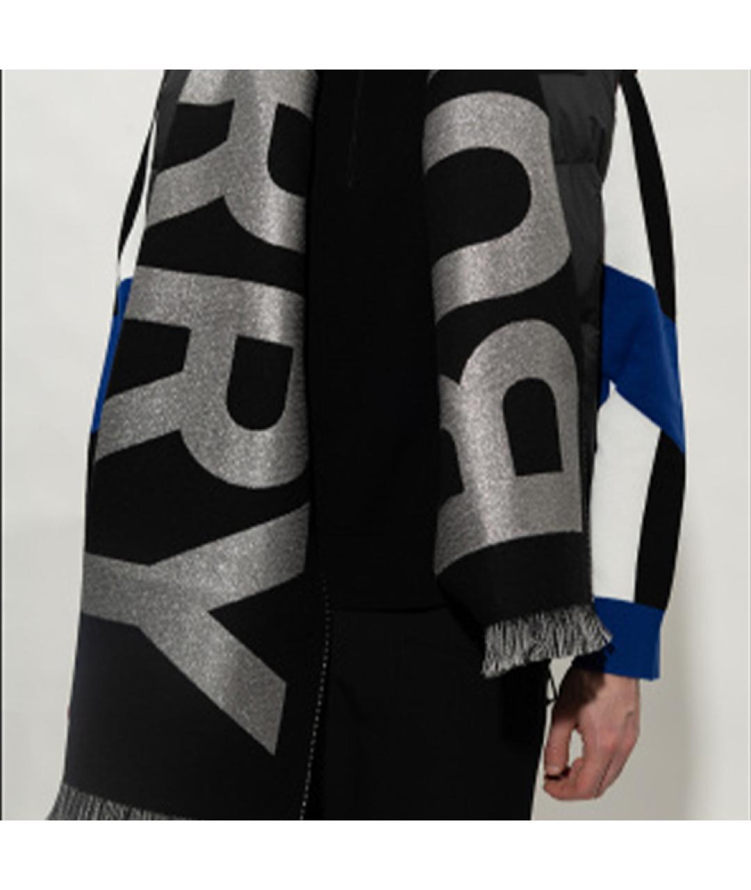 BURBERRY Черный шерстяной шарф, фото 5