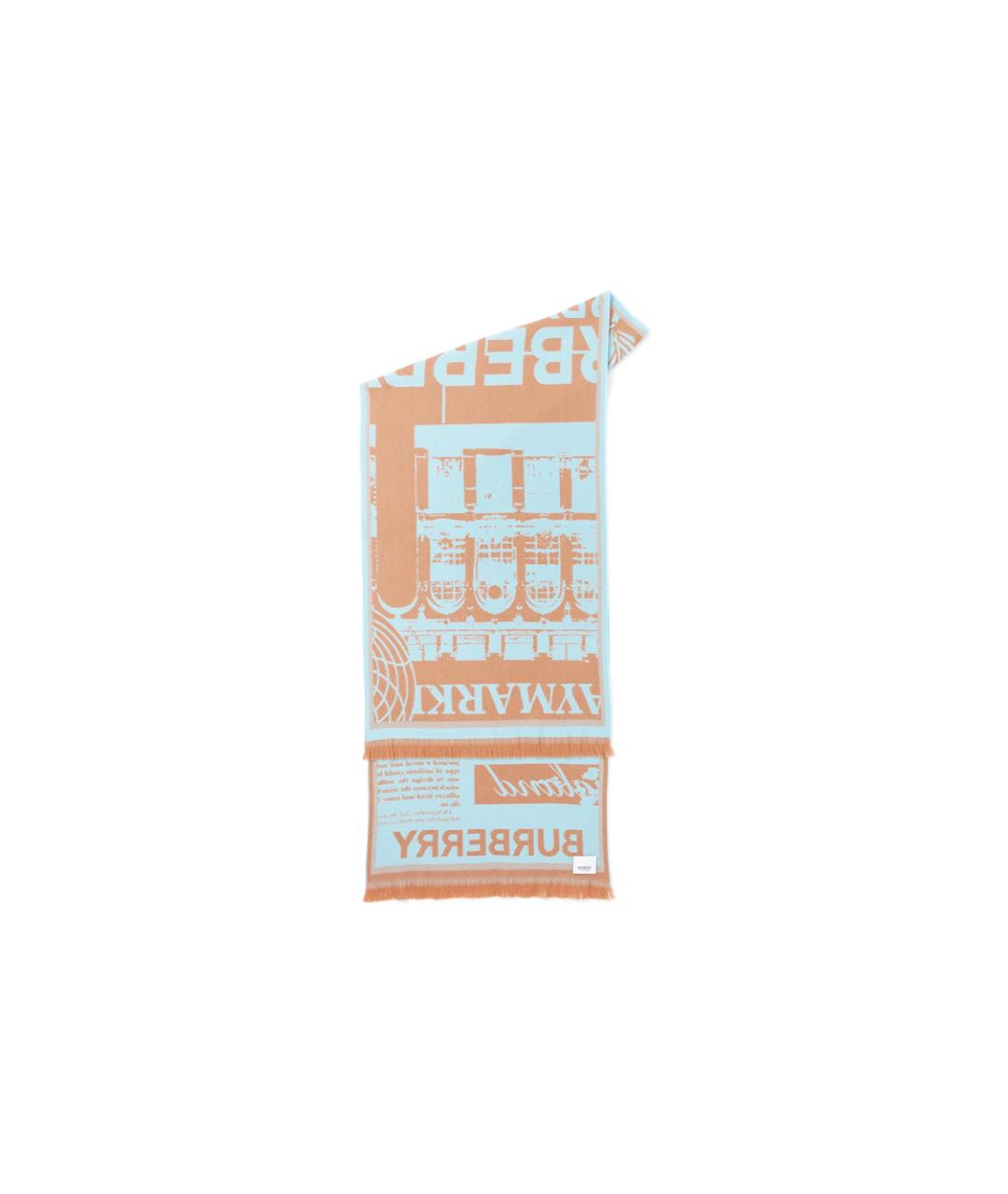 BURBERRY Голубой шерстяной шарф, фото 3