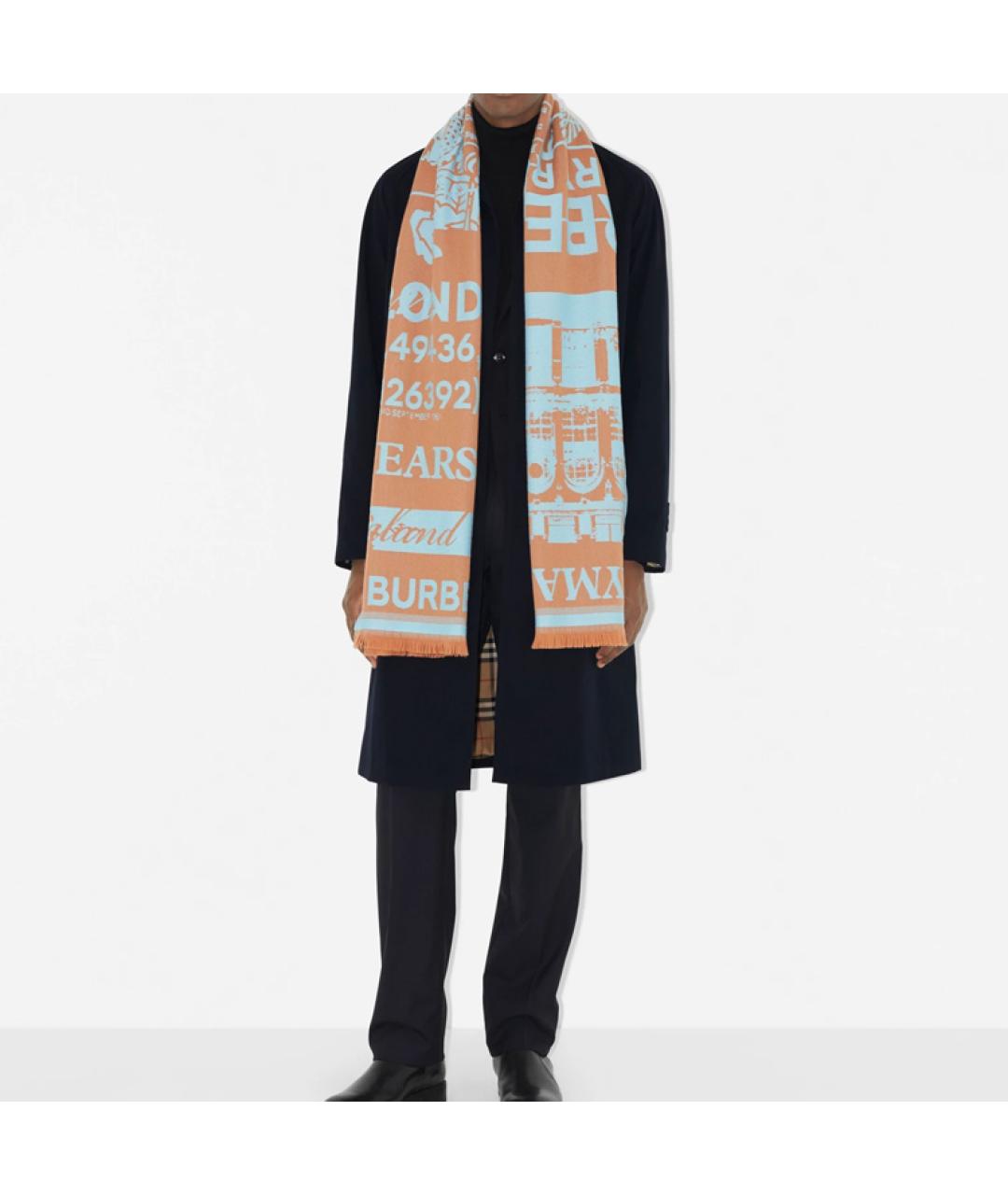 BURBERRY Голубой шерстяной шарф, фото 4