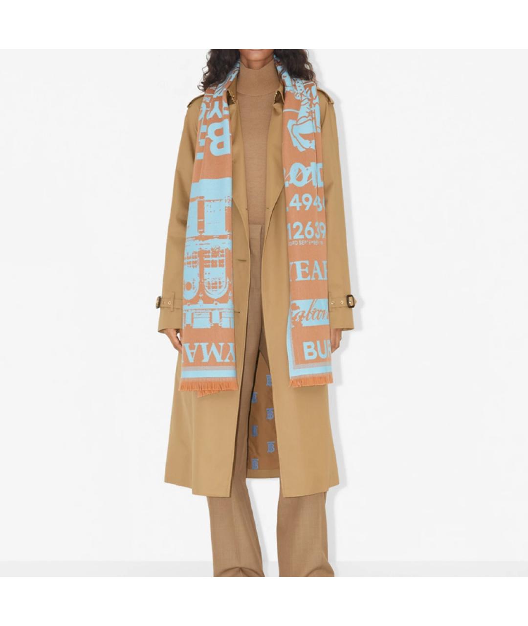 BURBERRY Голубой шерстяной шарф, фото 5