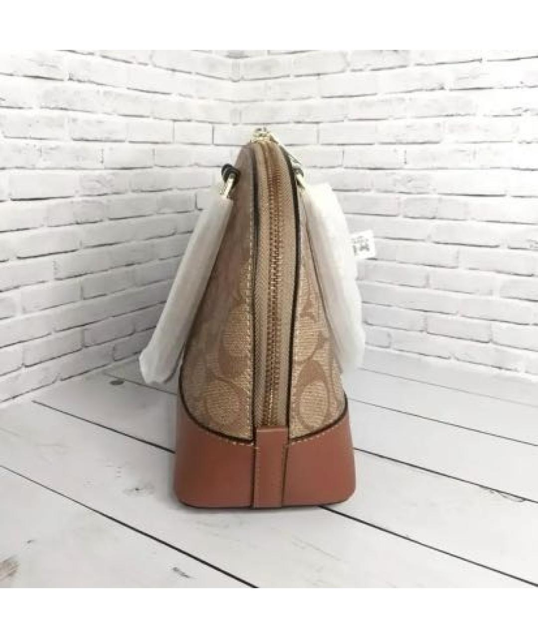 COACH Бежевая кожаная сумка через плечо, фото 4