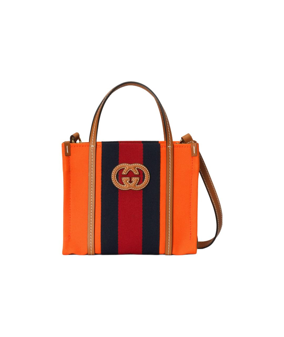 GUCCI Оранжевая сумка на плечо из канвы, фото 6