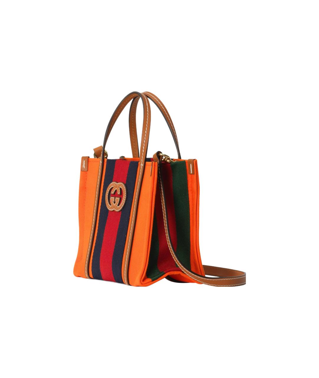 GUCCI Оранжевая сумка на плечо из канвы, фото 2