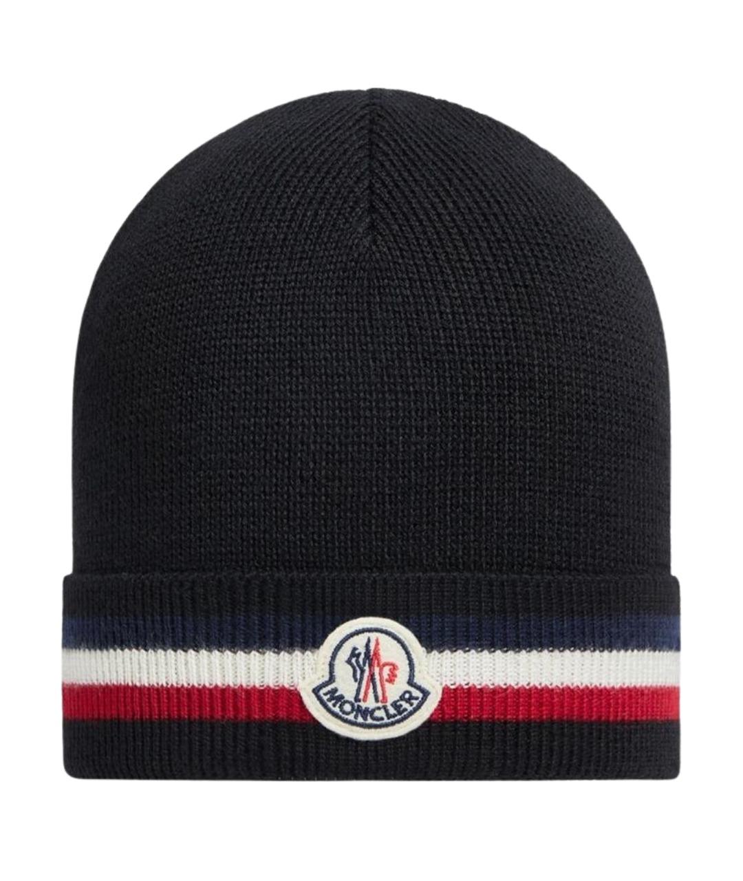 MONCLER Черная шерстяная шапка, фото 1