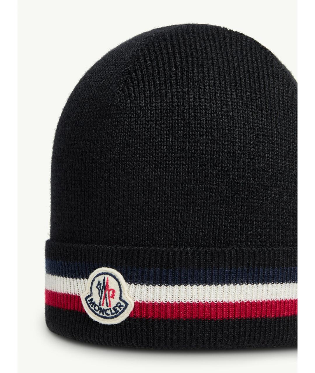 MONCLER Черная шерстяная шапка, фото 3