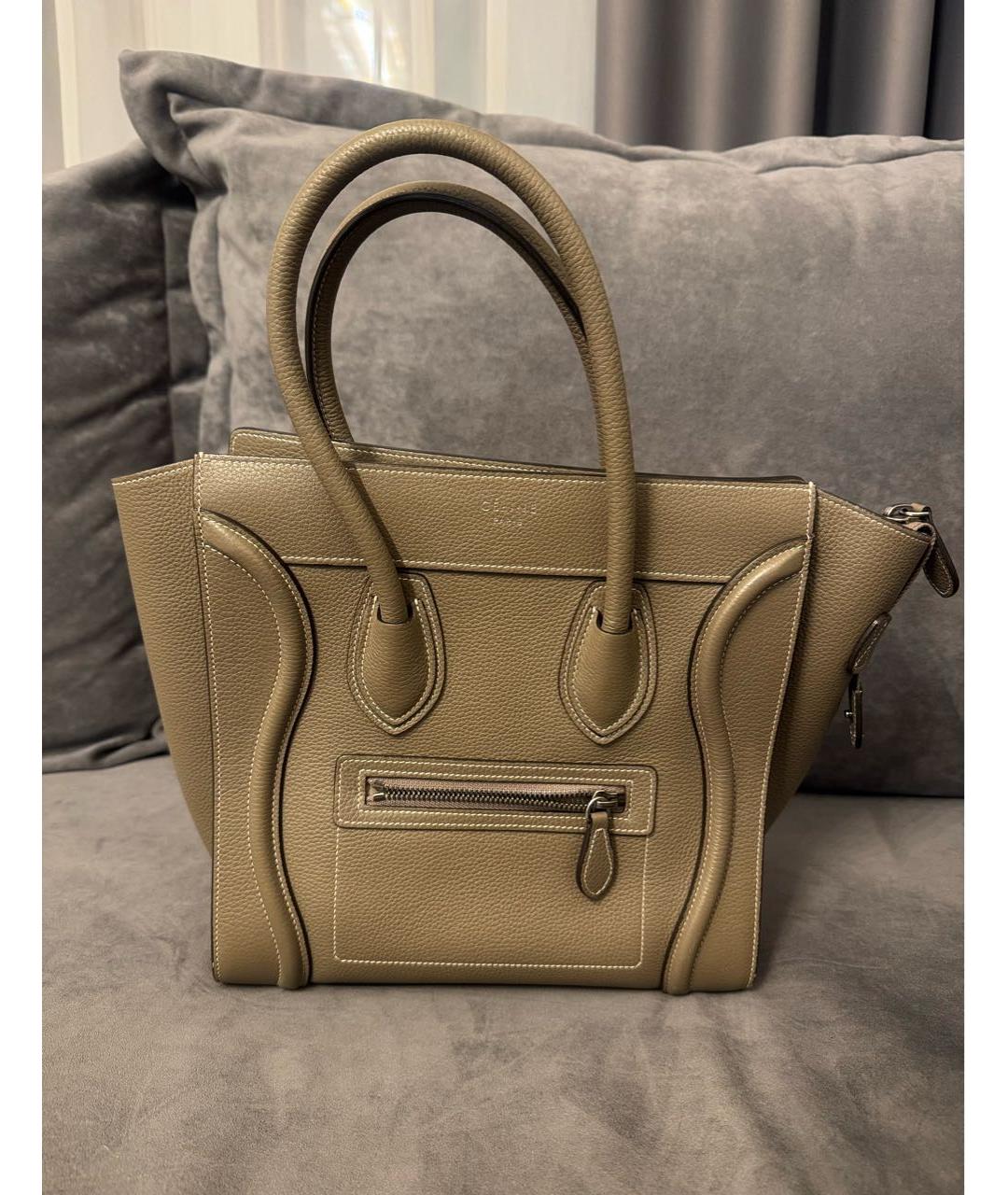 CELINE Антрацитовая кожаная сумка с короткими ручками, фото 7