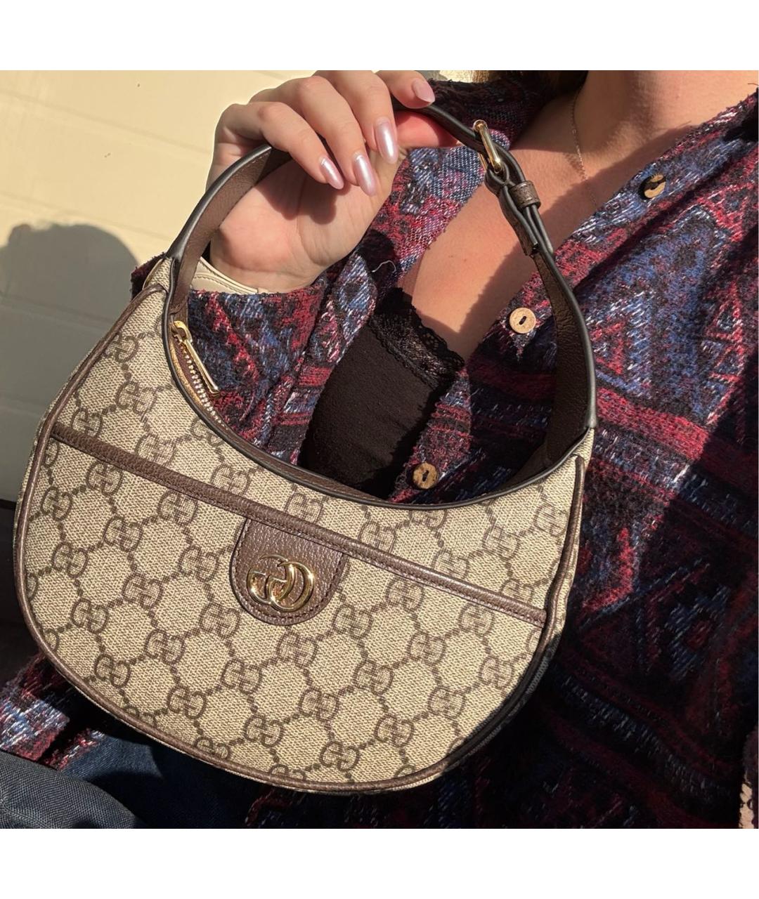 GUCCI Бежевая кожаная сумка с короткими ручками, фото 7