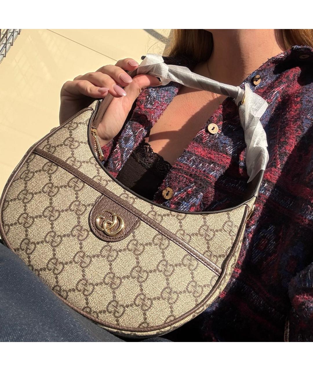 GUCCI Бежевая кожаная сумка с короткими ручками, фото 6