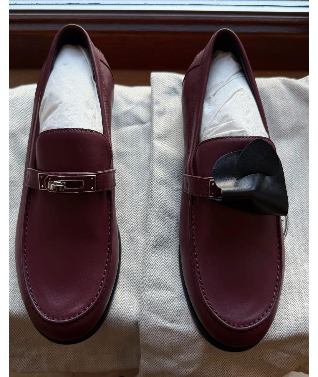 HERMES Бордовые кожаные лоферы, фото 3
