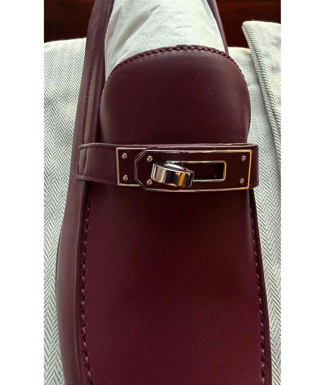 HERMES Бордовые кожаные лоферы, фото 6