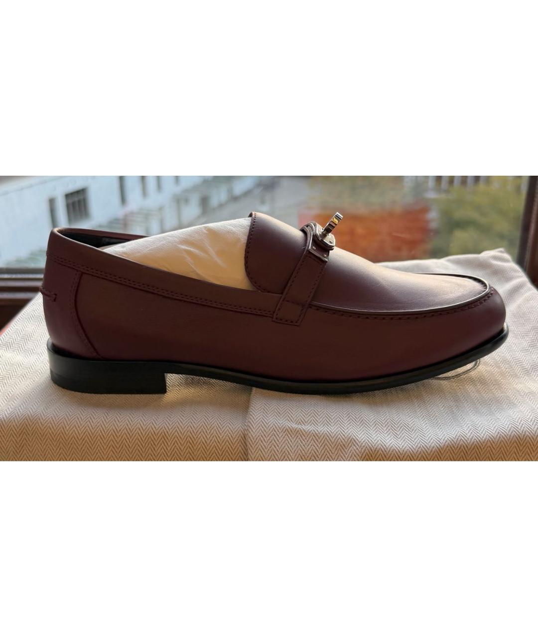 HERMES Бордовые кожаные лоферы, фото 2