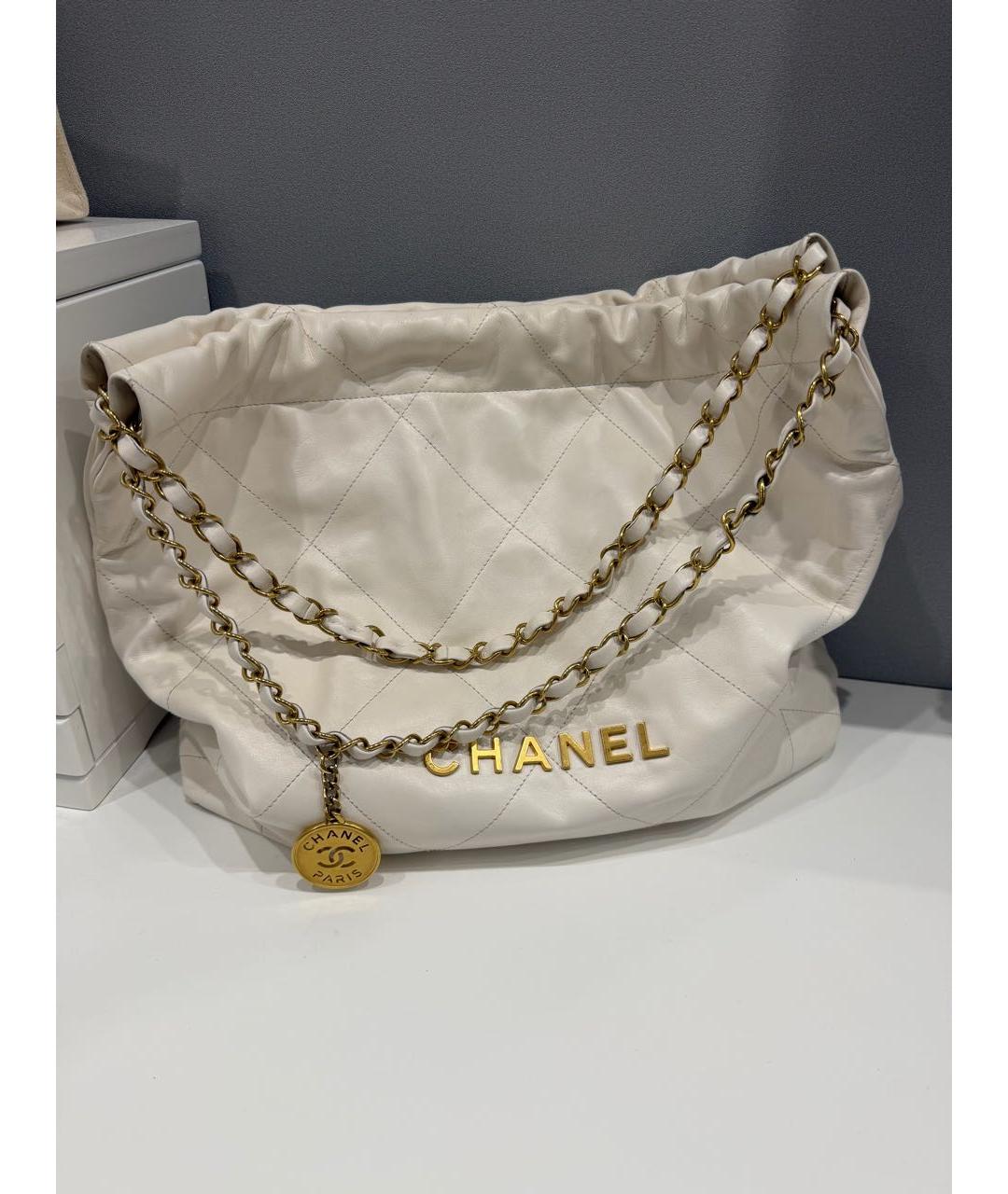 CHANEL Белая кожаная сумка тоут, фото 5