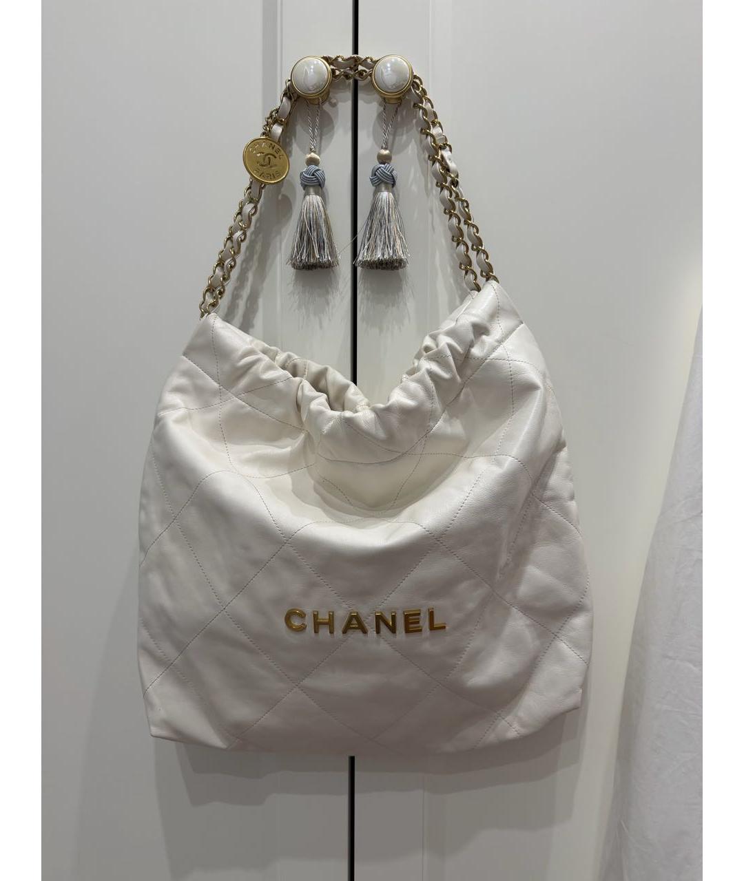 CHANEL Белая кожаная сумка тоут, фото 3