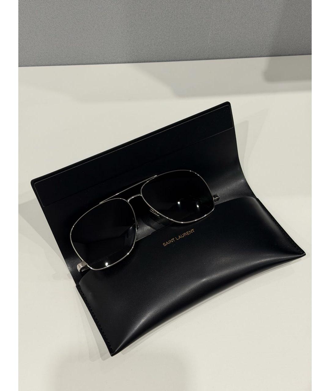 SAINT LAURENT Черные металлические солнцезащитные очки, фото 8