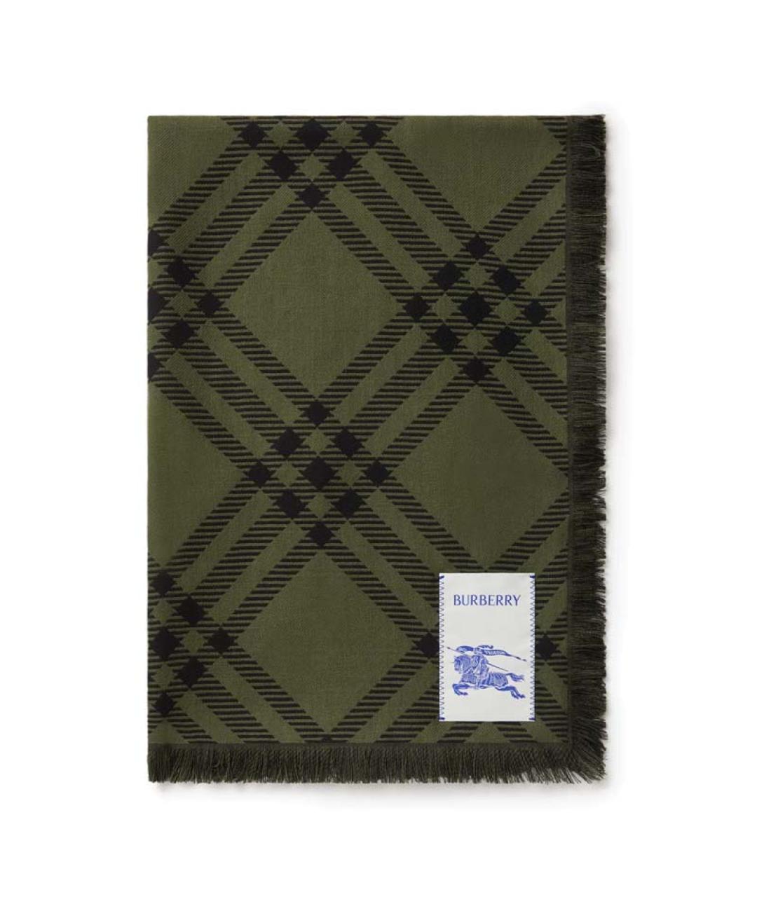 BURBERRY Зеленый шерстяной шарф, фото 2