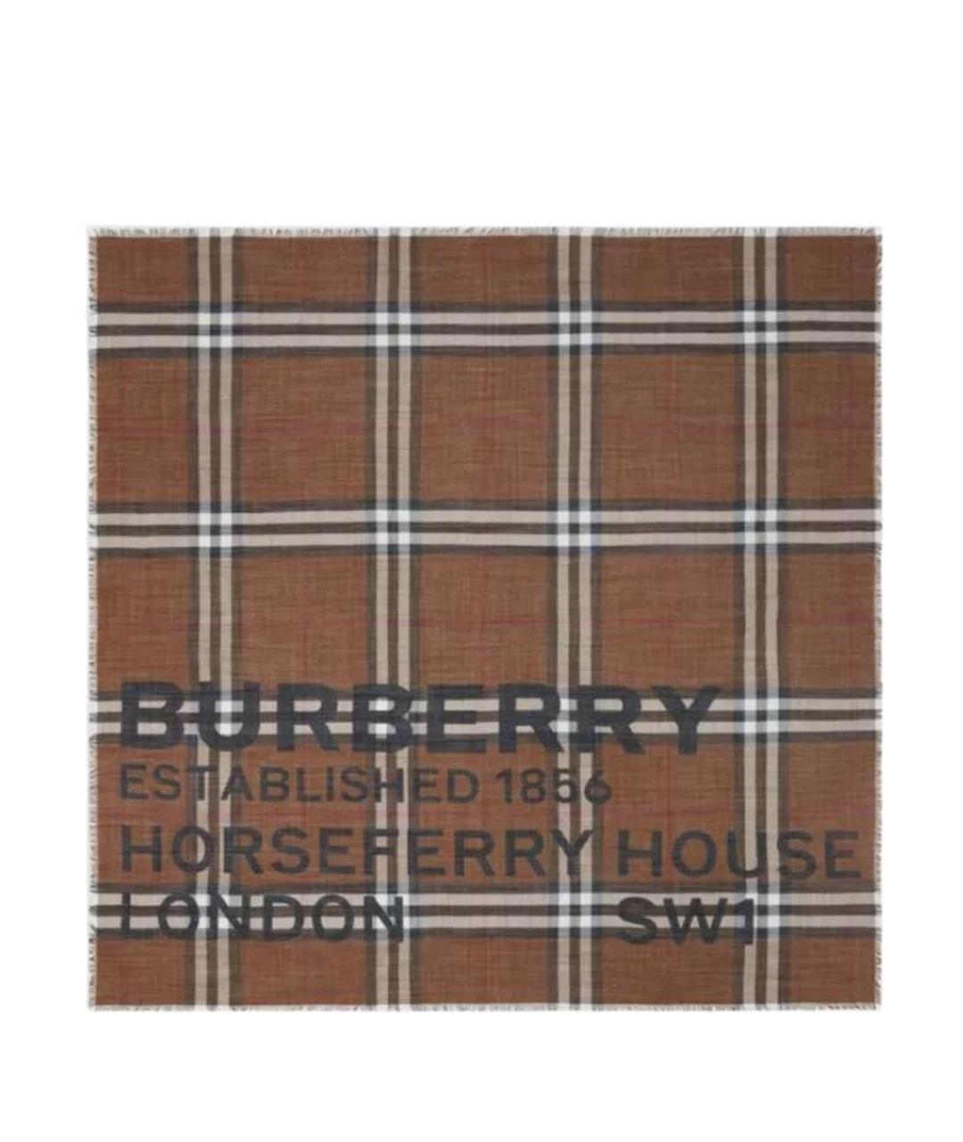 BURBERRY Коричневый шелковый шарф, фото 1
