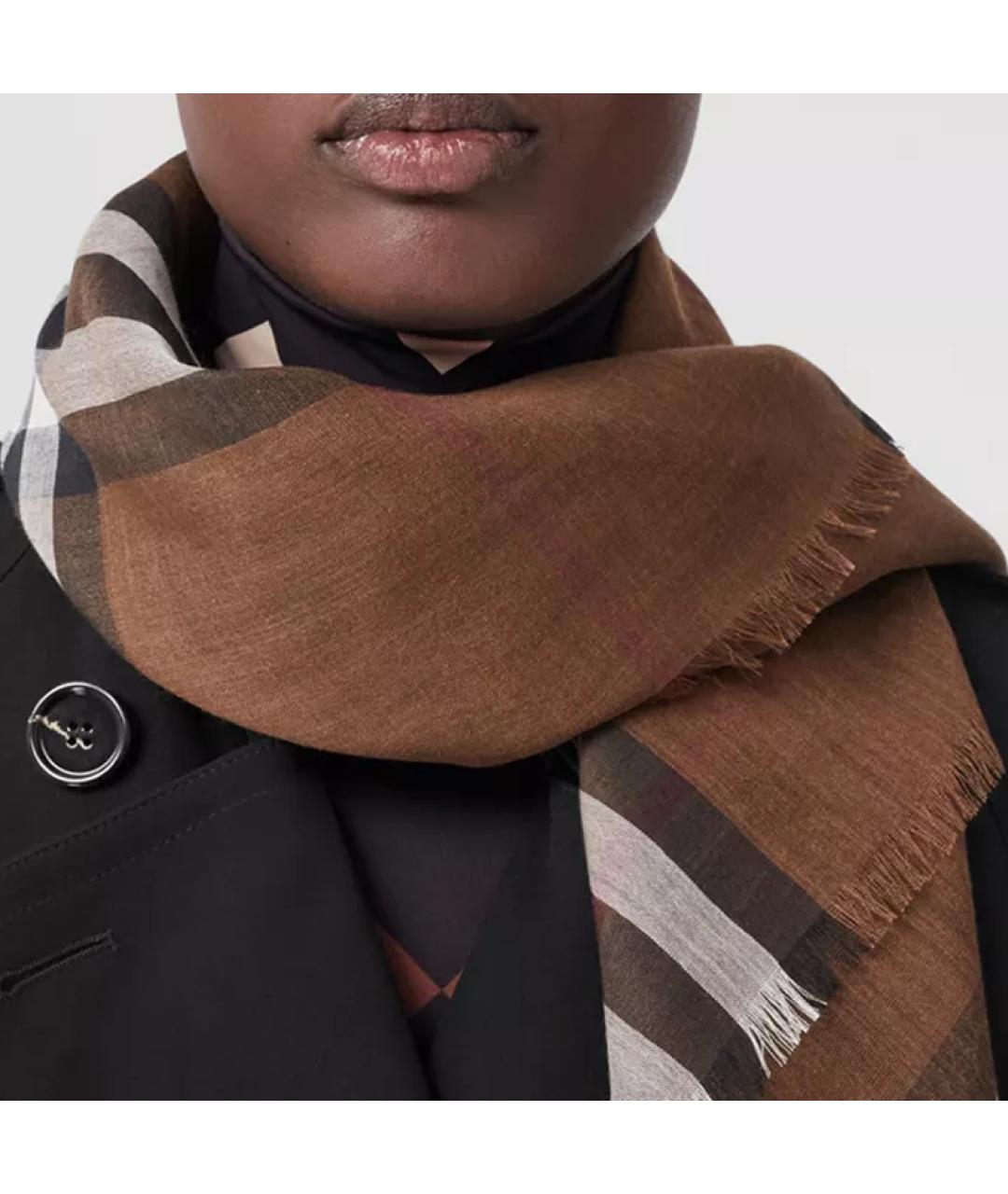BURBERRY Коричневый шелковый шарф, фото 3