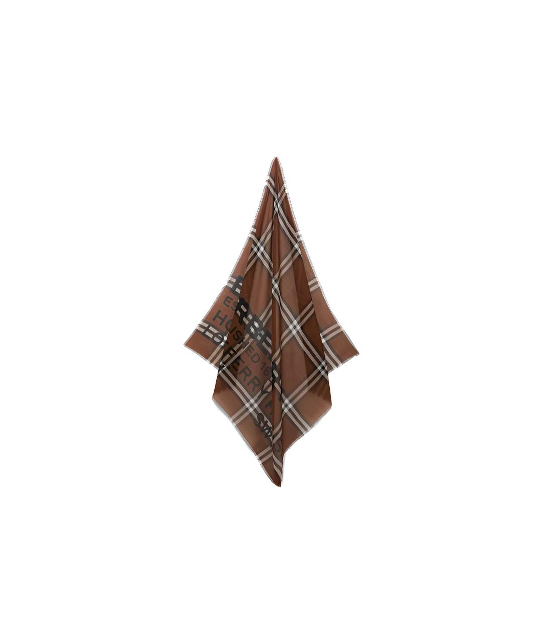 BURBERRY Коричневый шелковый шарф, фото 2