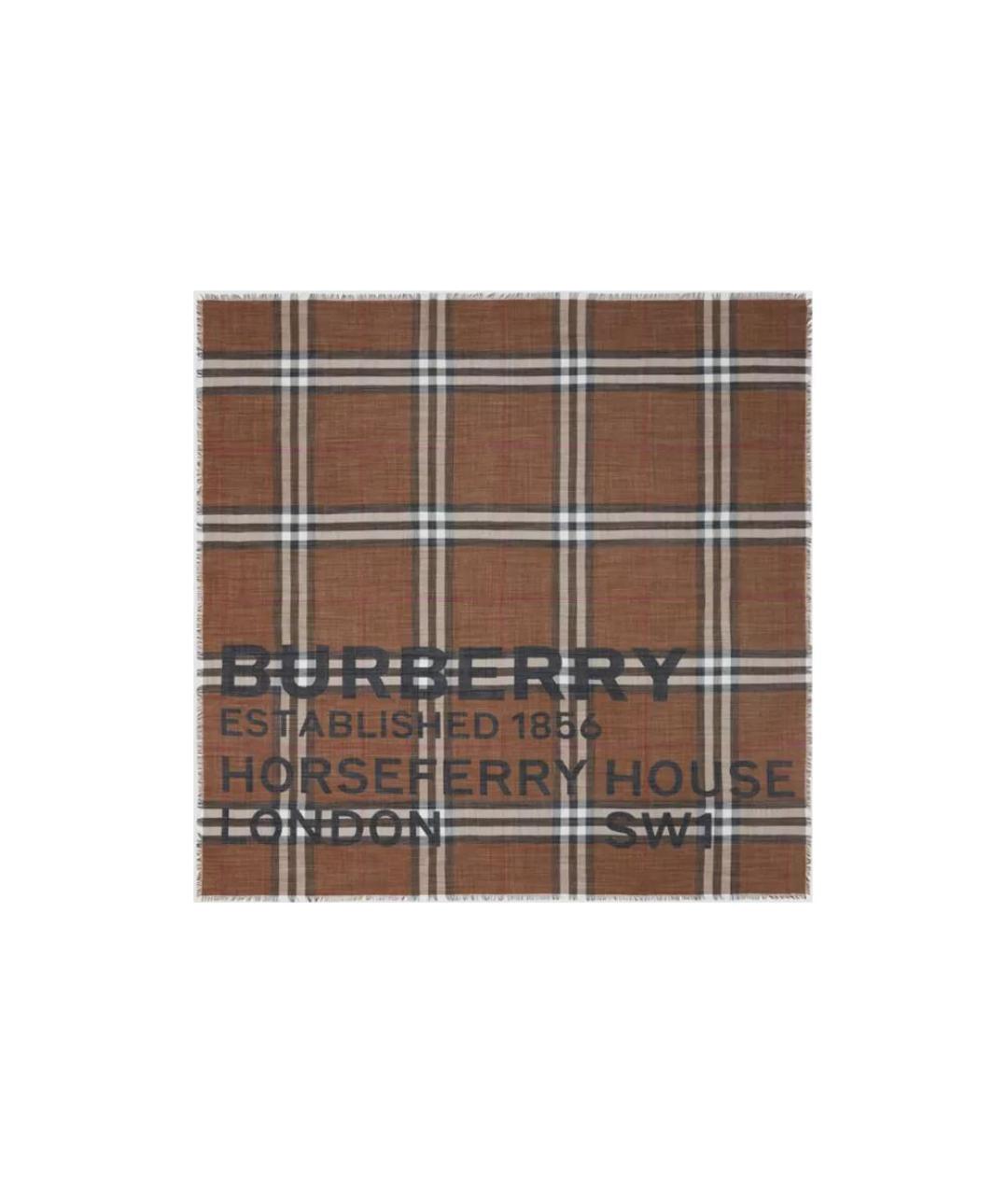 BURBERRY Коричневый шелковый шарф, фото 4