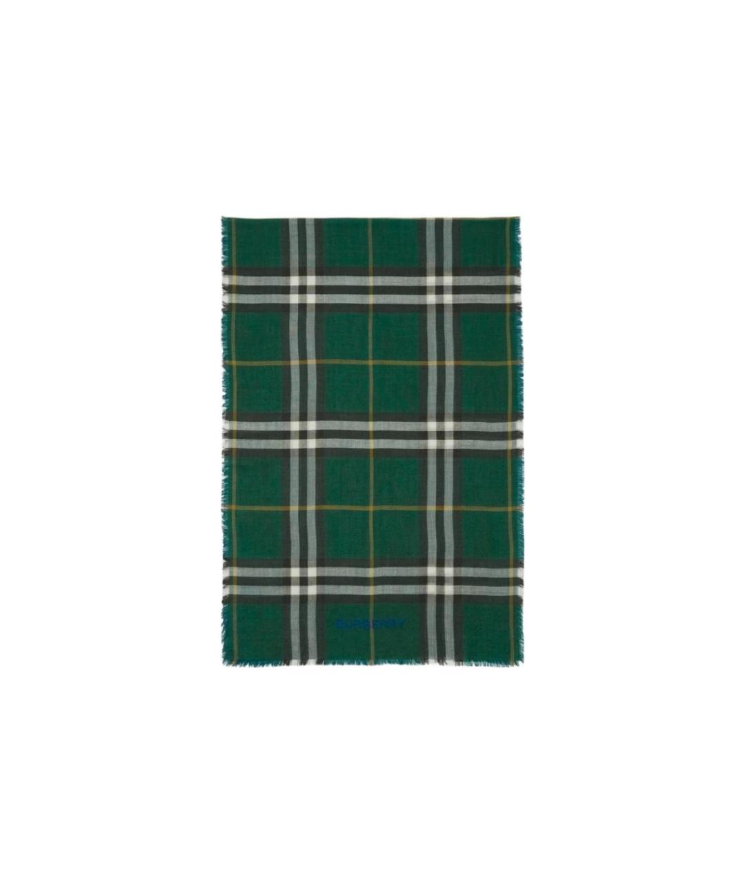 BURBERRY Зеленый шерстяной шарф, фото 4