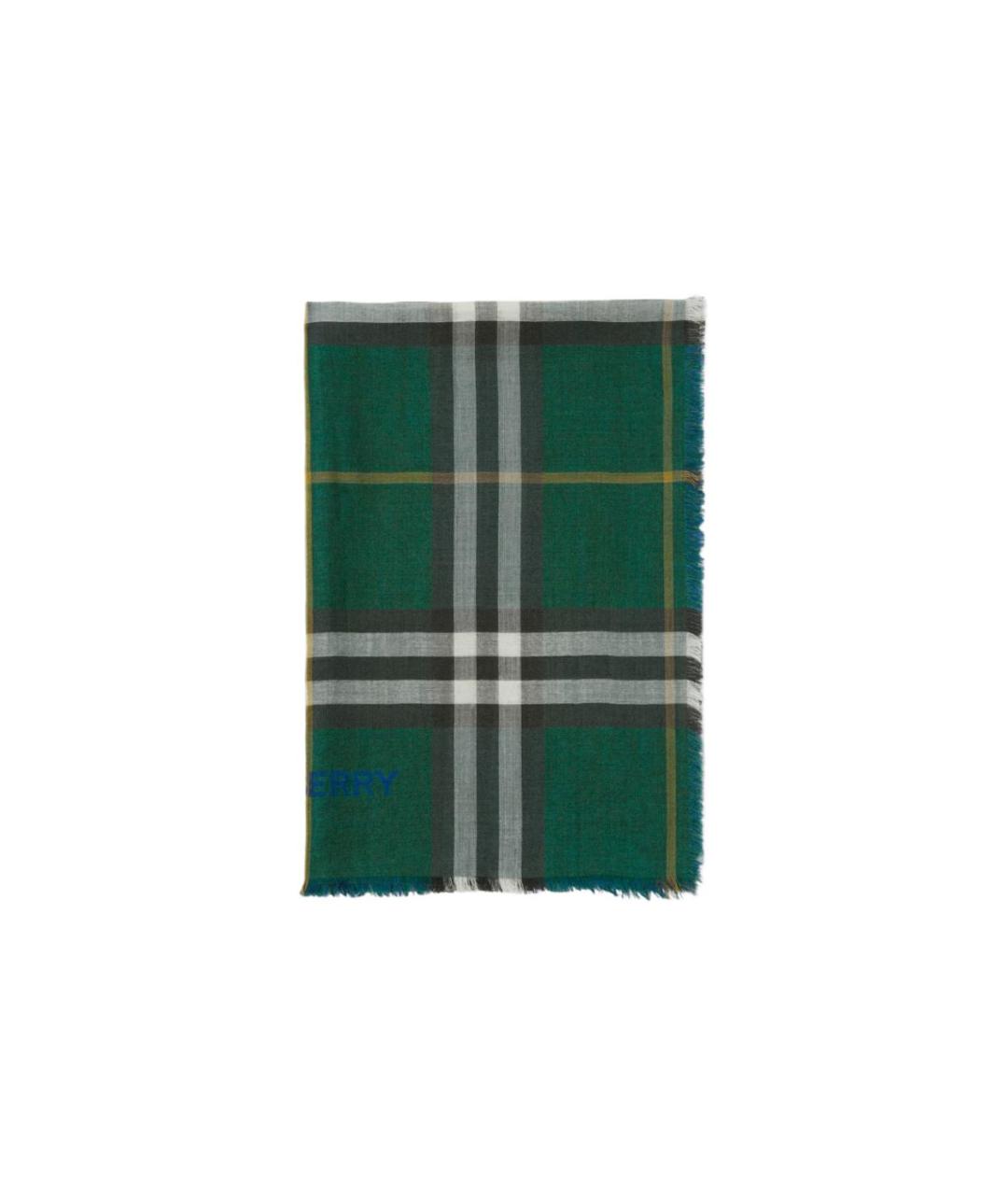 BURBERRY Зеленый шерстяной шарф, фото 3