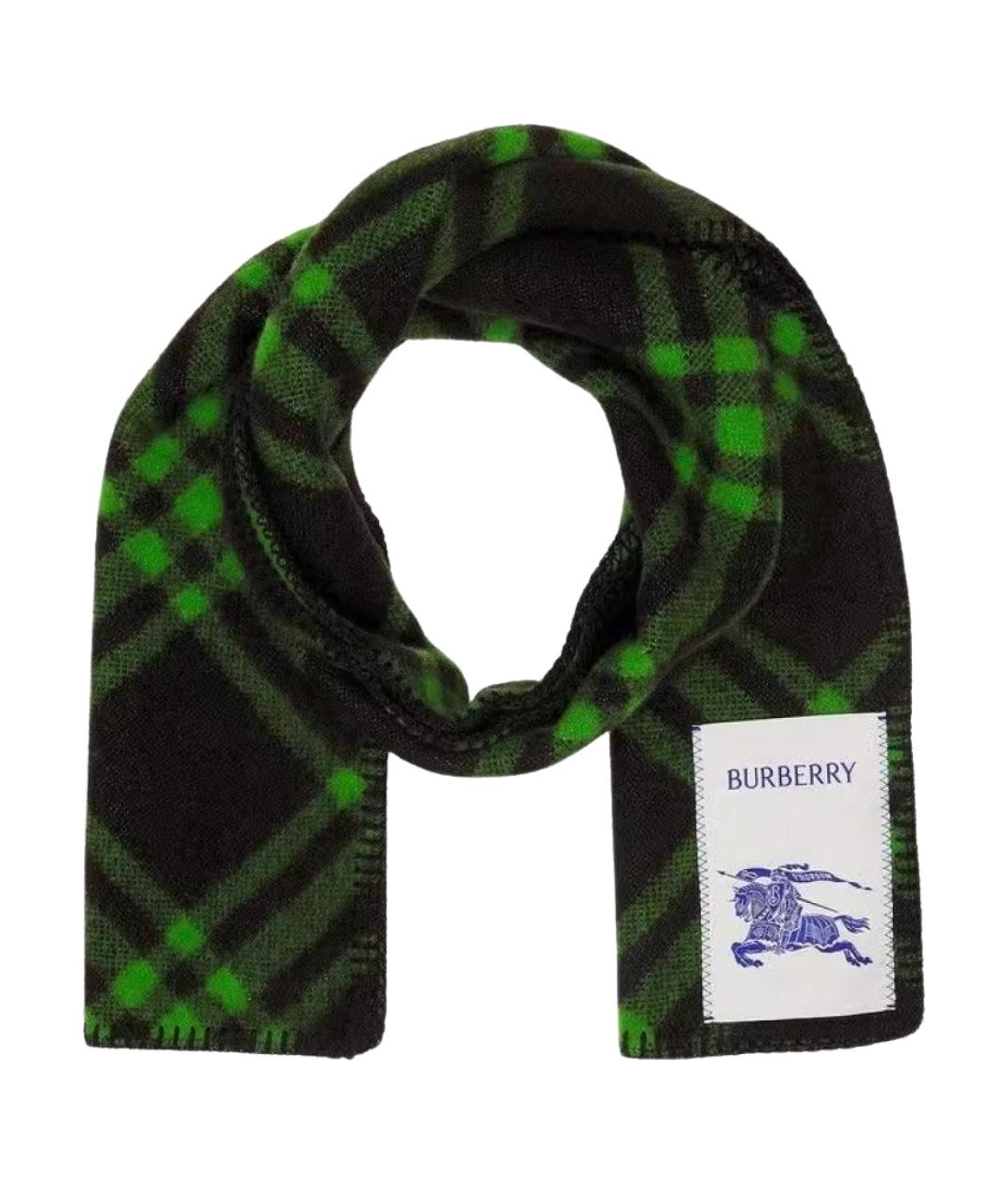 BURBERRY Зеленый шерстяной шарф, фото 1