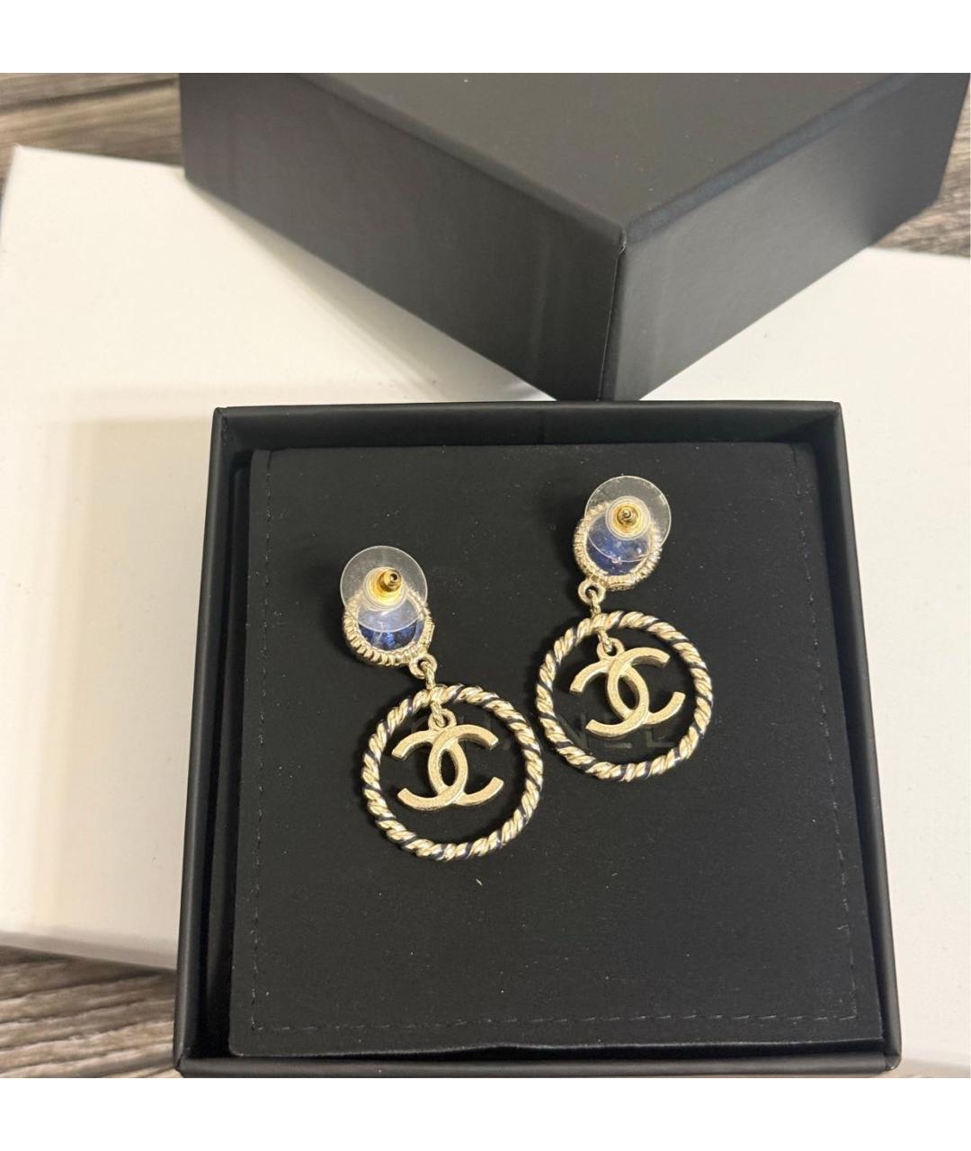 CHANEL Синие металлические серьги, фото 3