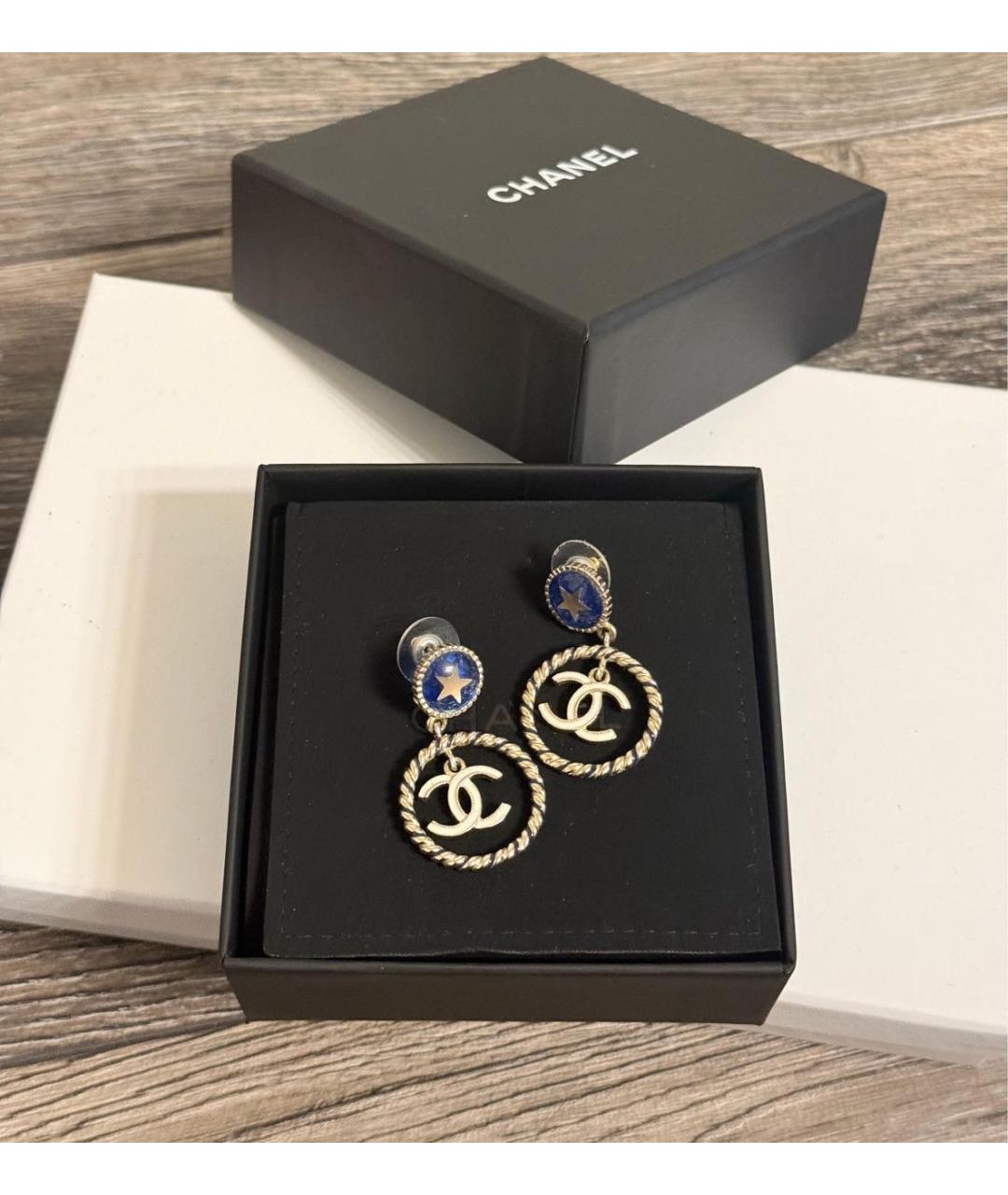 CHANEL Синие металлические серьги, фото 2