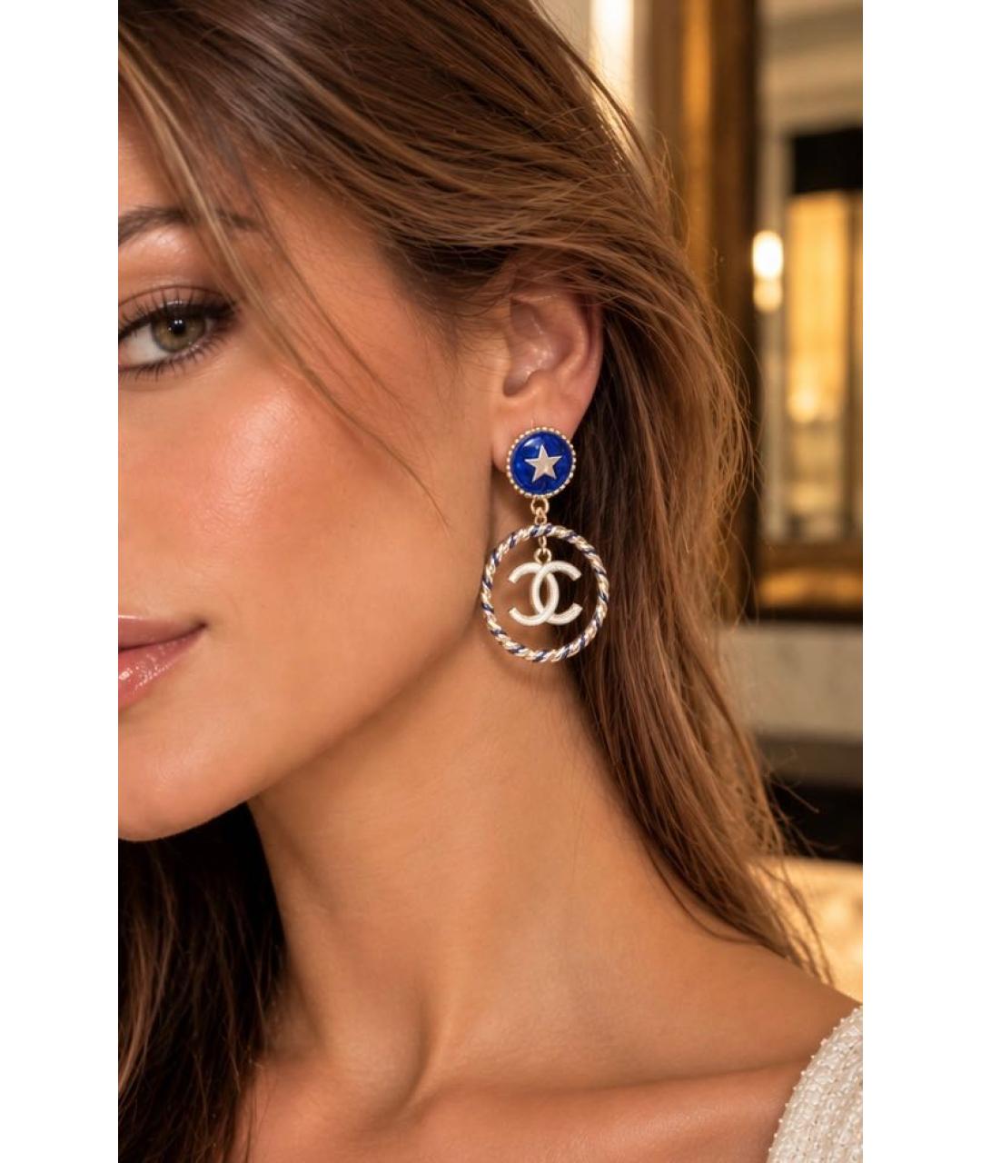 CHANEL Синие металлические серьги, фото 7