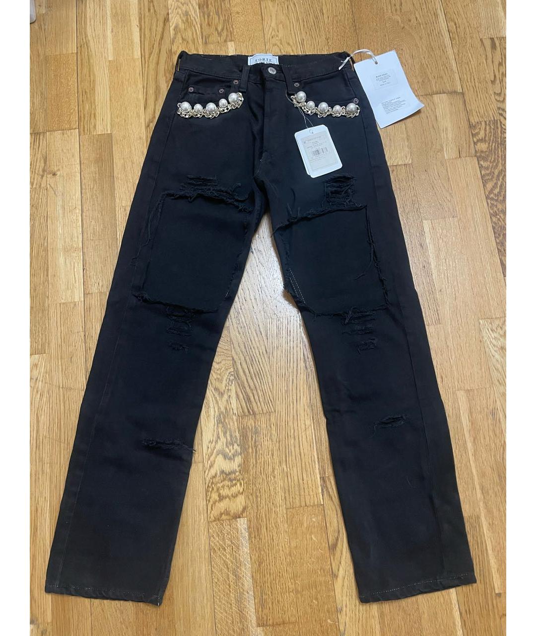 FORTE COUTURE Черные хлопковые прямые джинсы, фото 2