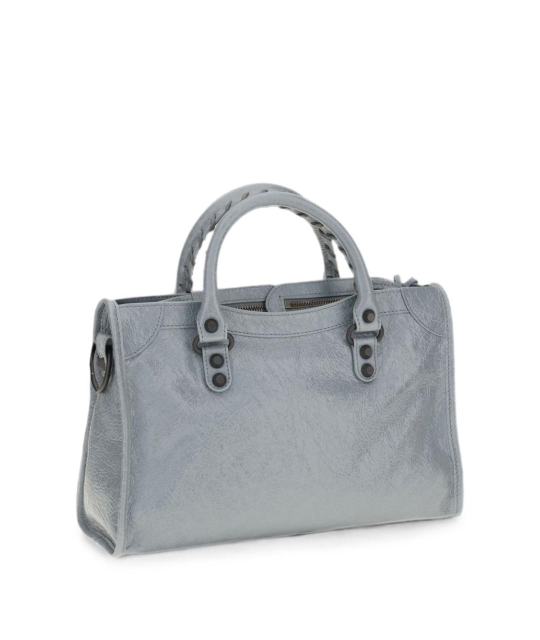 BALENCIAGA Голубая кожаная сумка тоут, фото 3