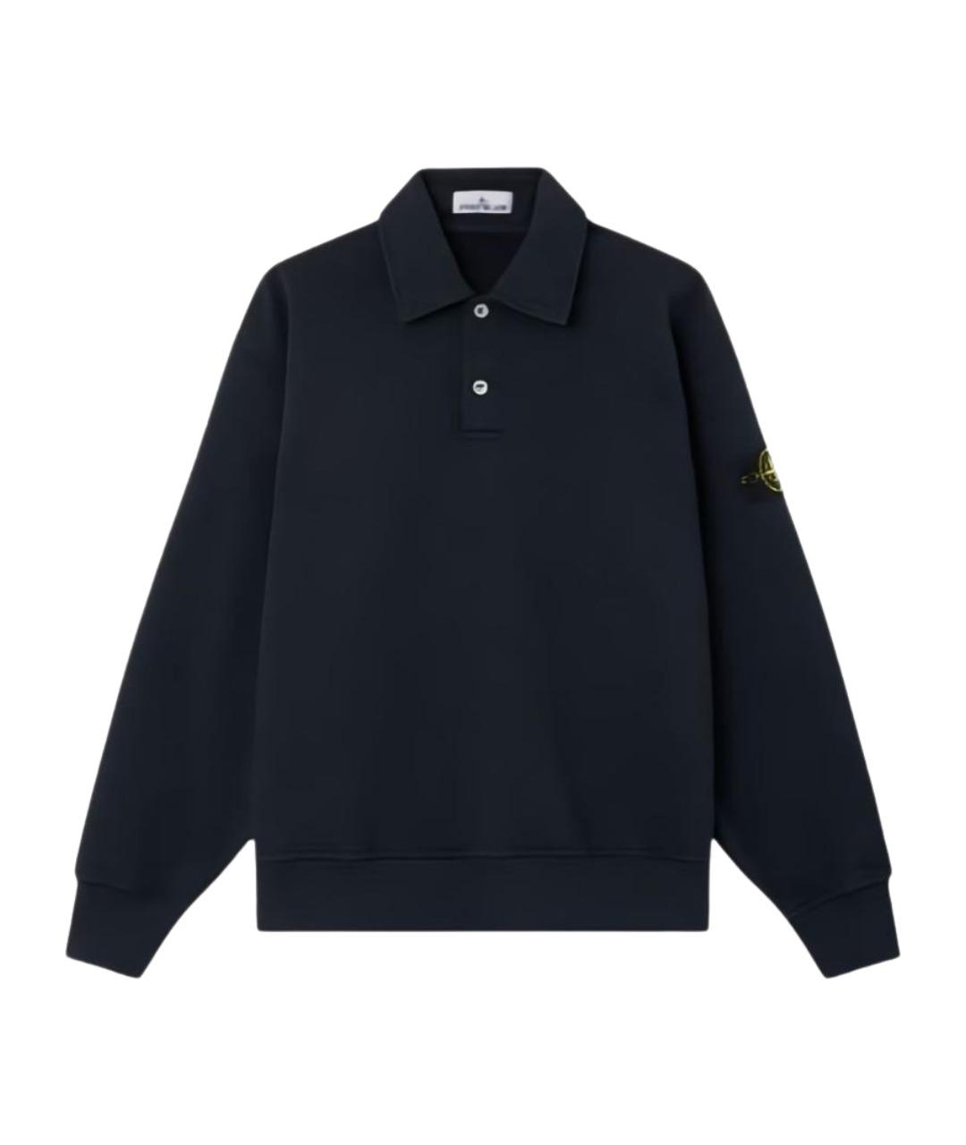 STONE ISLAND Темно-синее хлопковое поло с длинным рукавом, фото 1