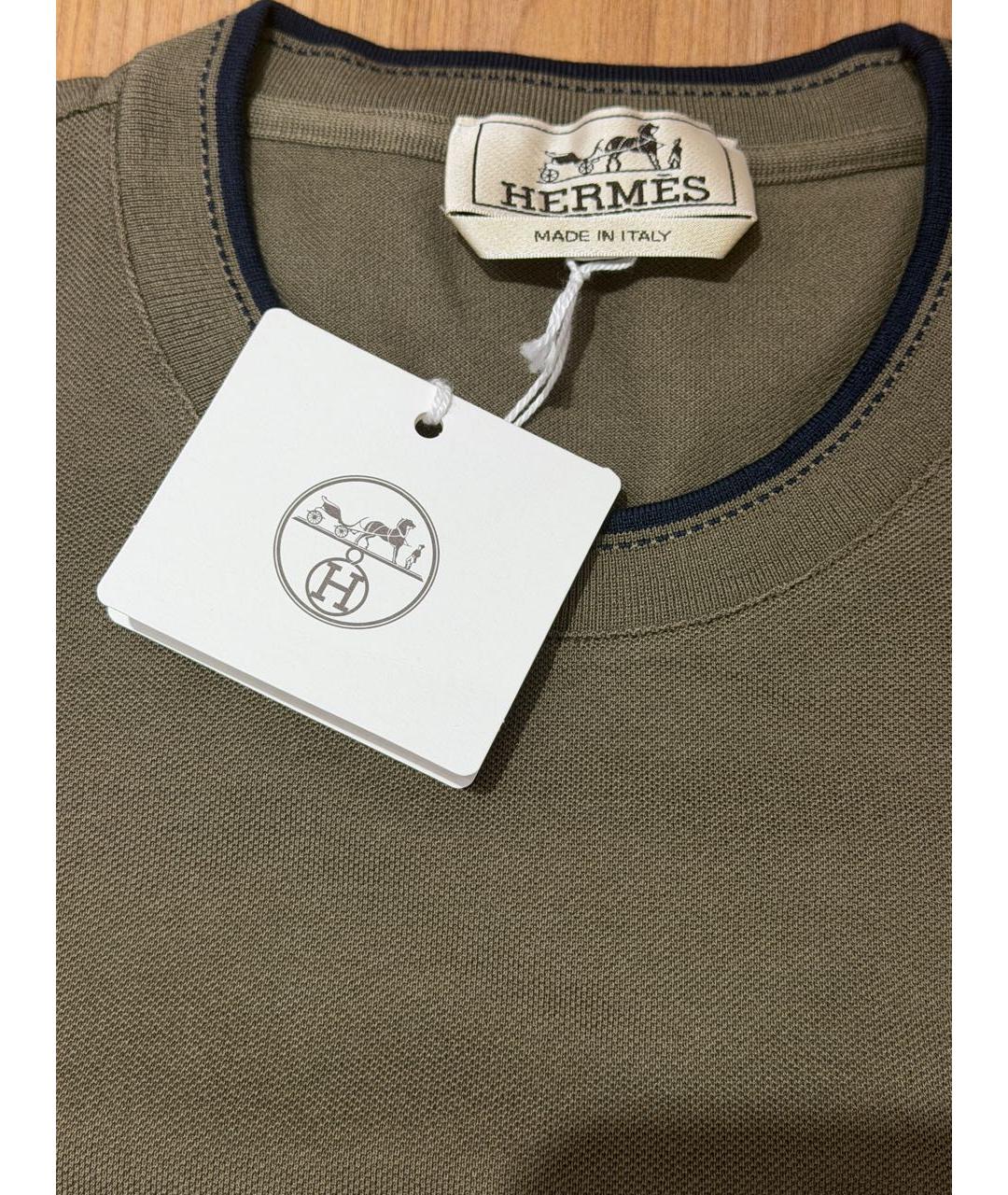 HERMES Хаки хлопковая футболка, фото 4