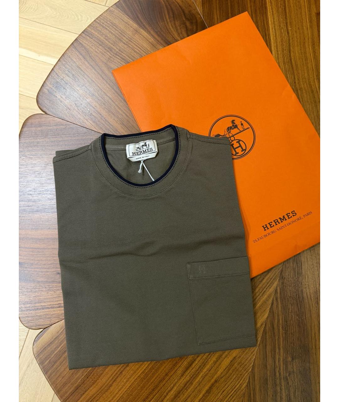 HERMES Хаки хлопковая футболка, фото 6