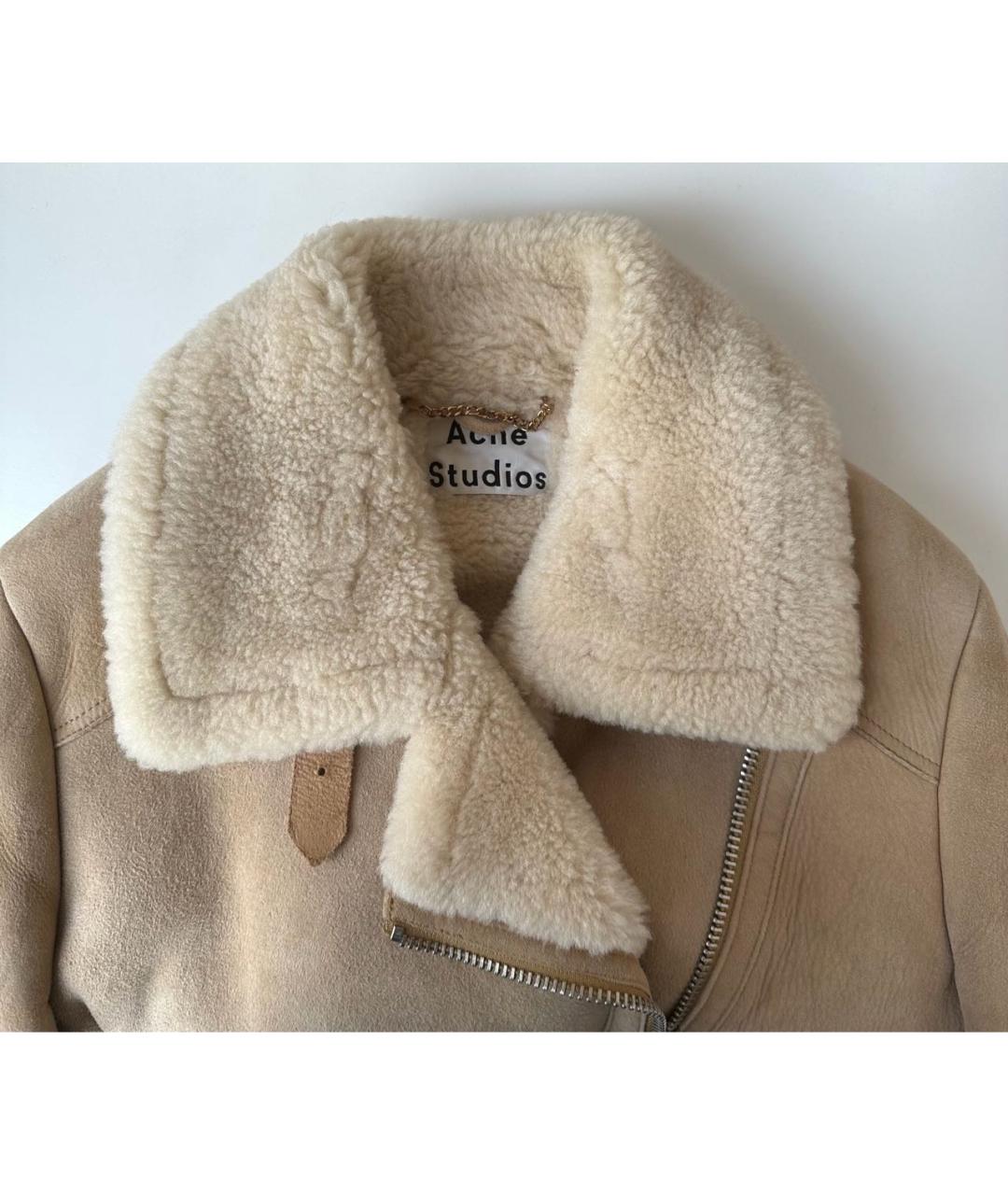 ACNE STUDIOS Бежевая кожаная дубленка, фото 4