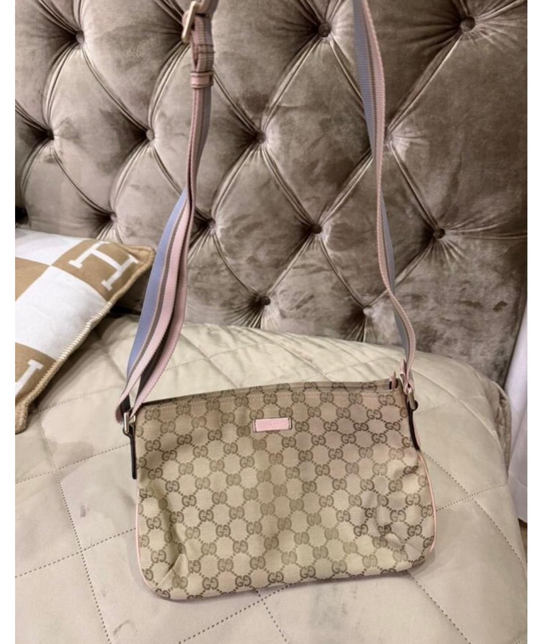 GUCCI Бежевая сумка через плечо из канвы, фото 4