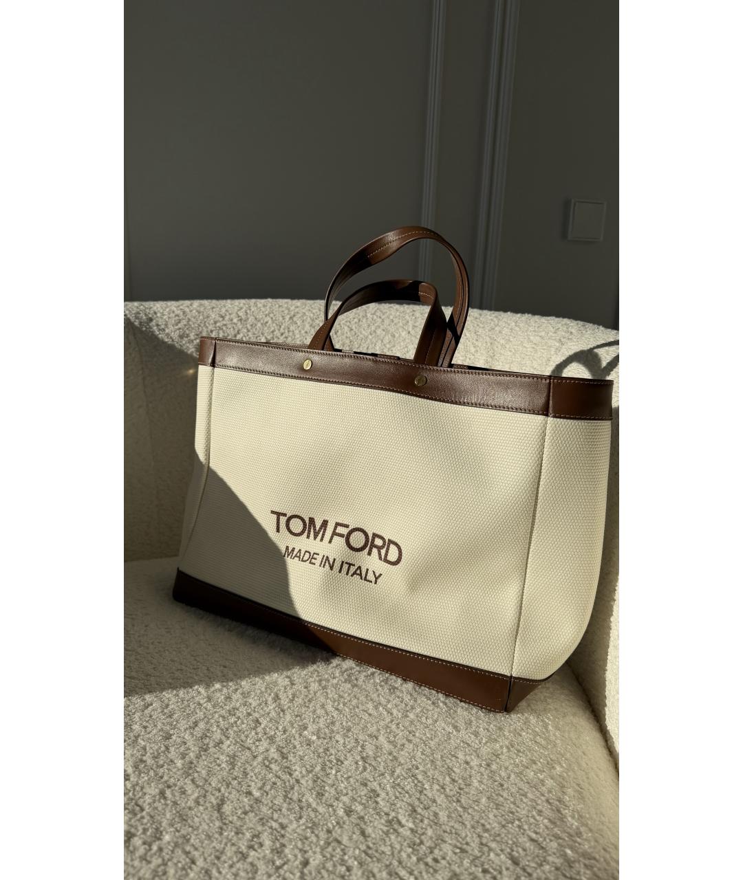TOM FORD Бежевая хлопковая сумка тоут, фото 8