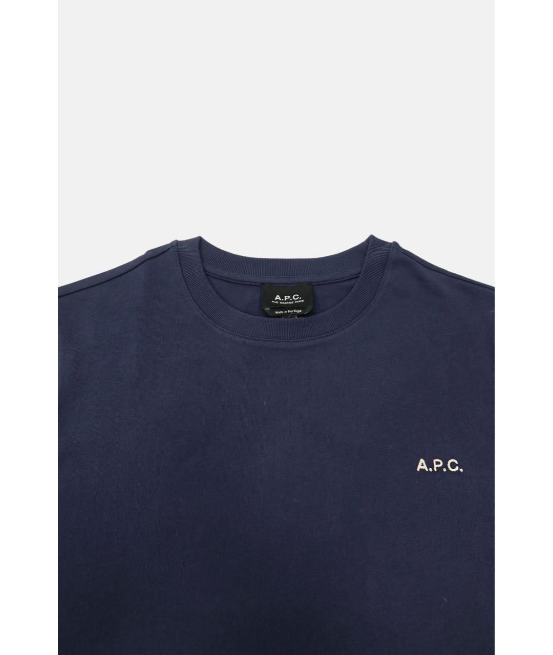 A.P.C. Темно-синяя хлопковая футболка, фото 3