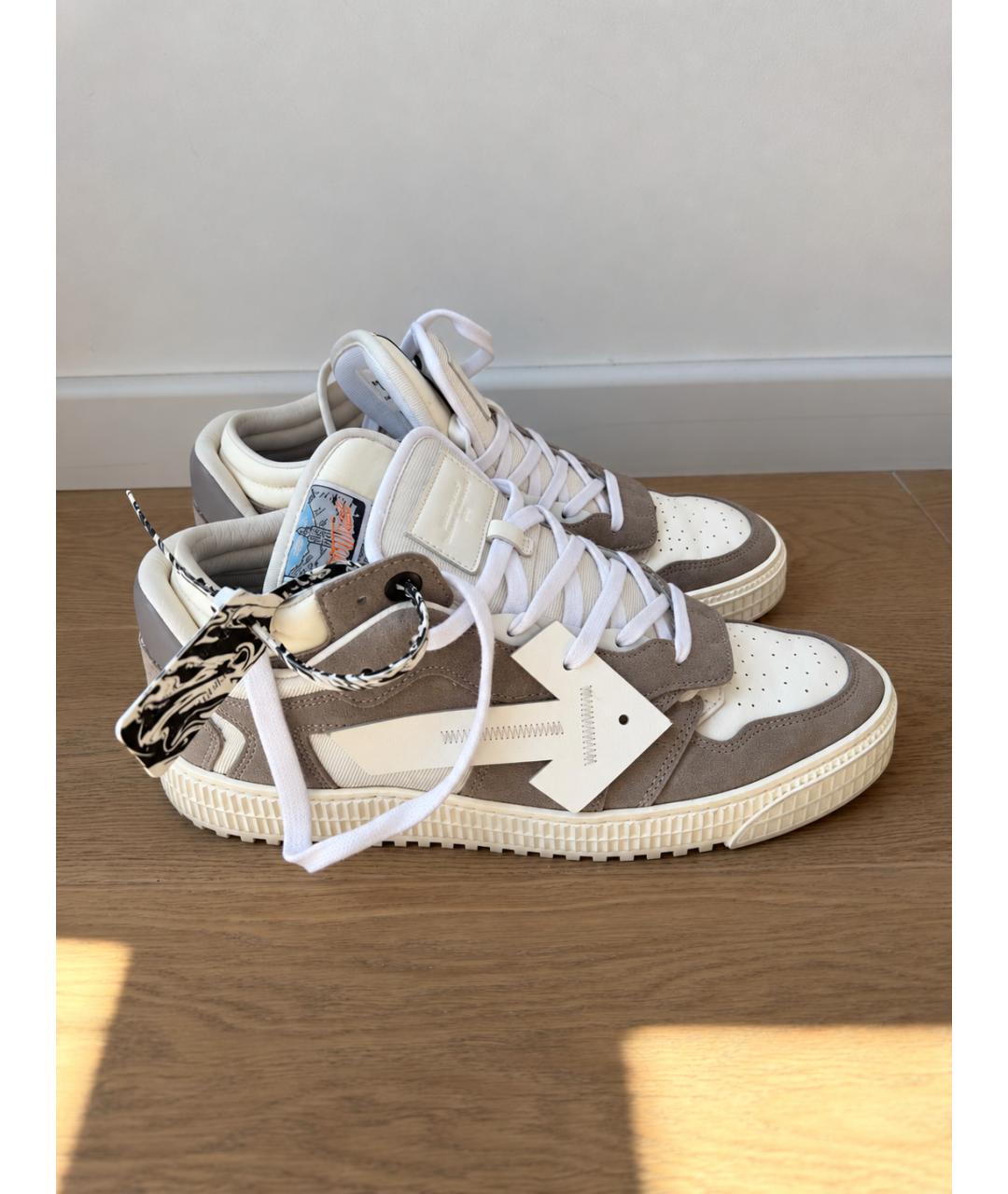 OFF-WHITE Бежевые кожаные низкие кроссовки / кеды, фото 5