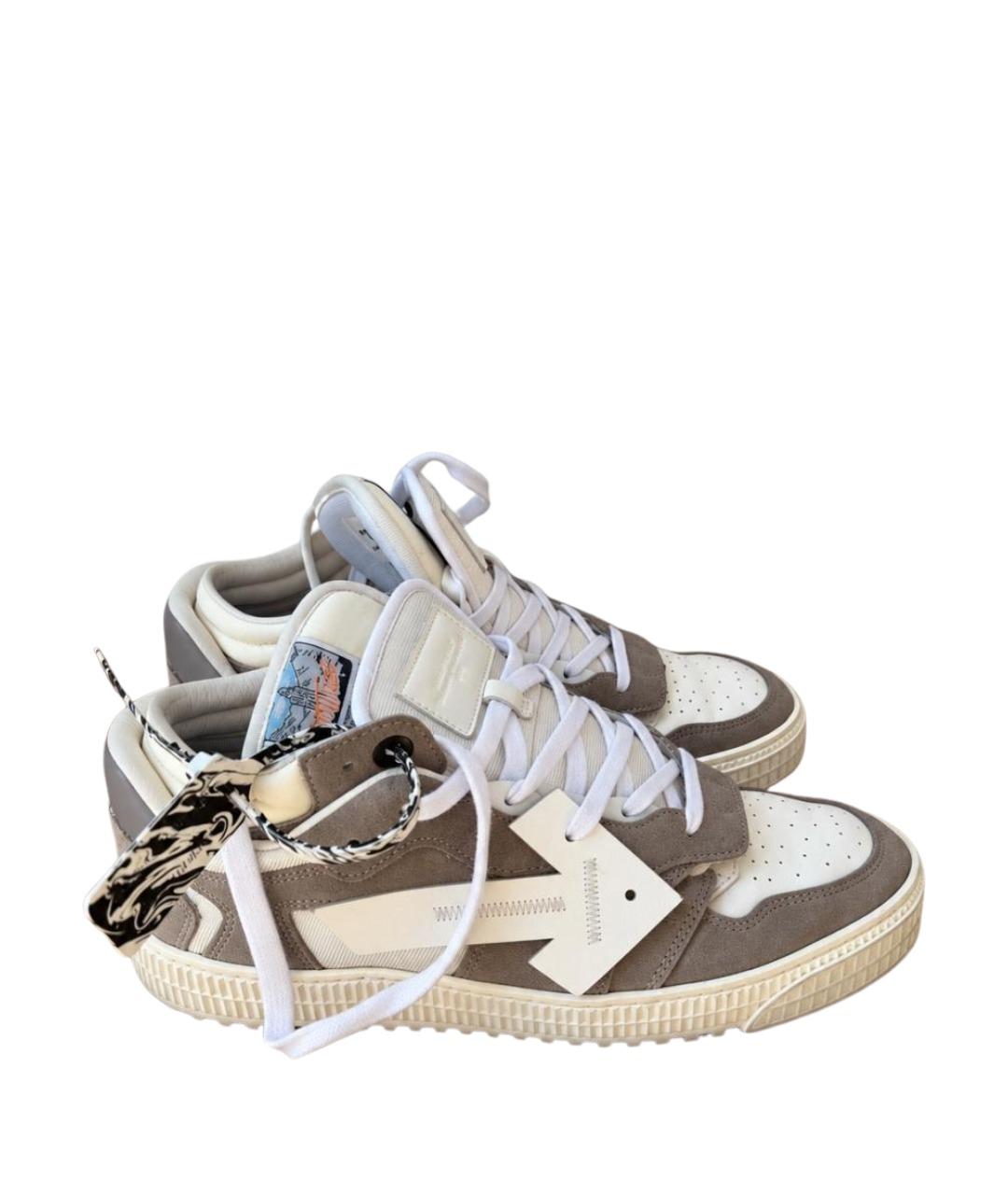 OFF-WHITE Бежевые кожаные низкие кроссовки / кеды, фото 1