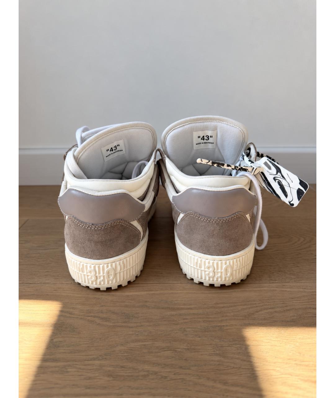 OFF-WHITE Бежевые кожаные низкие кроссовки / кеды, фото 4