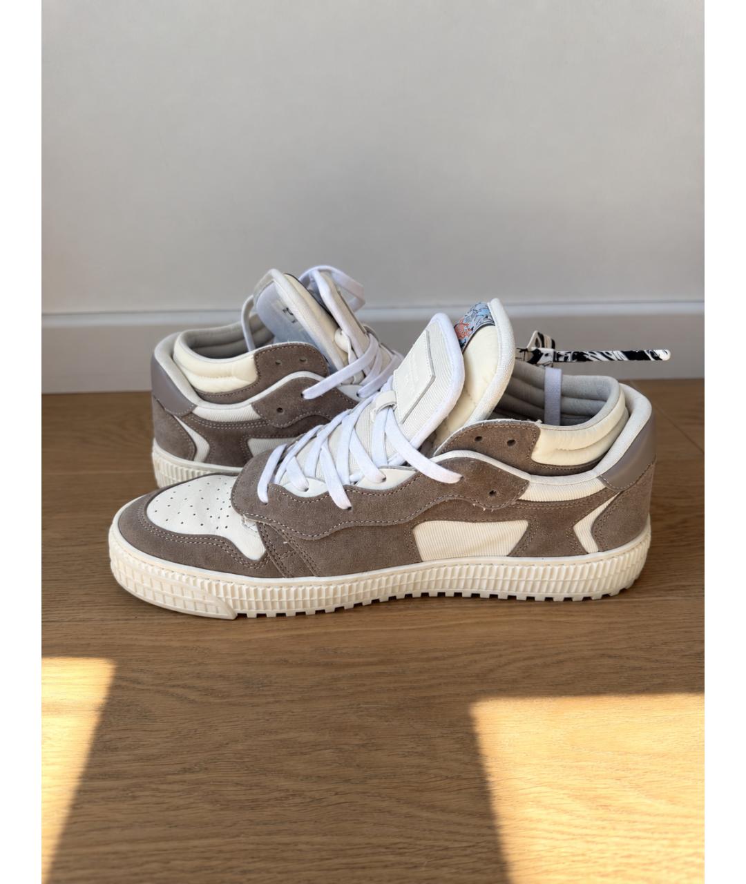 OFF-WHITE Бежевые кожаные низкие кроссовки / кеды, фото 3