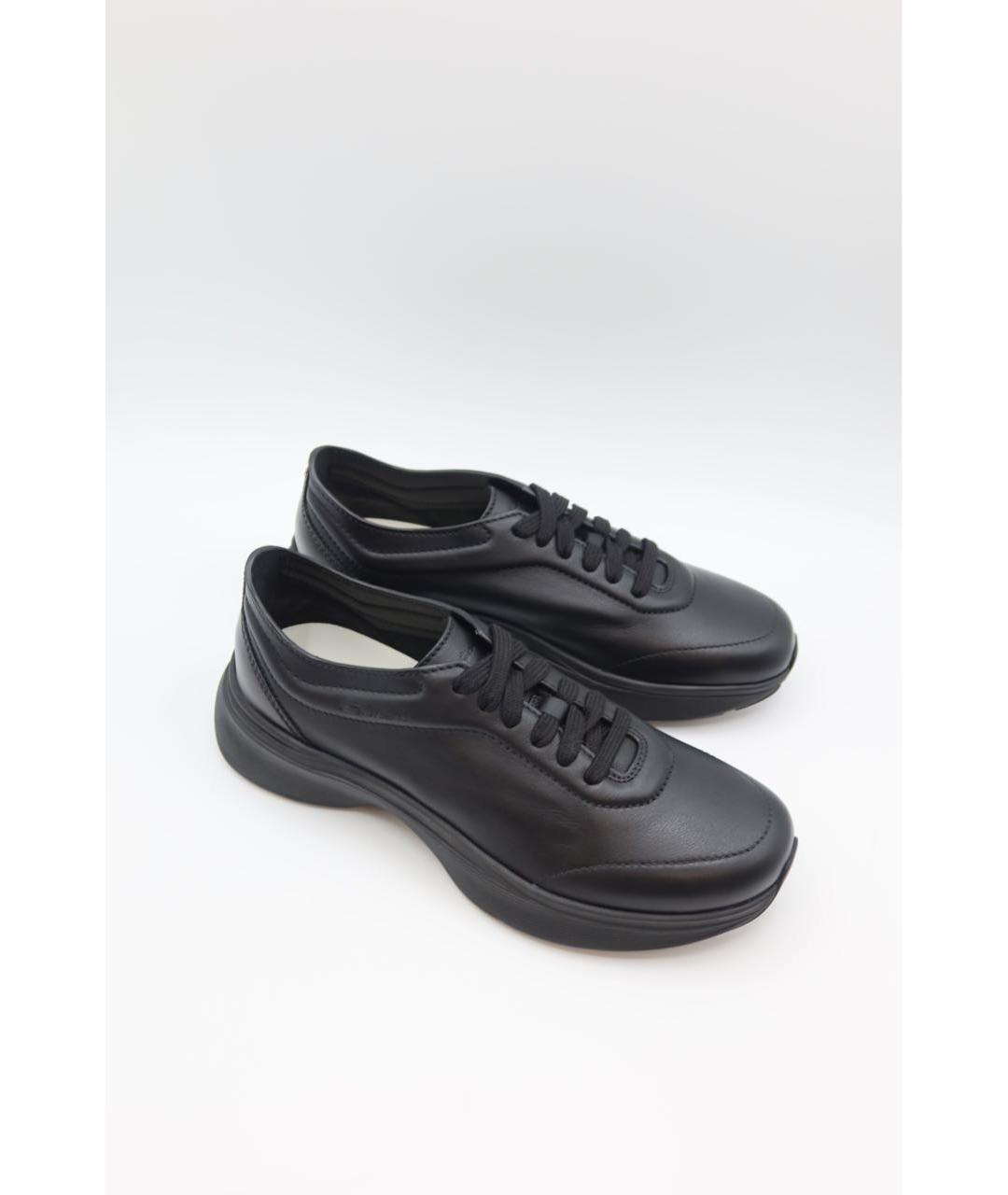 SANTONI Черные кожаные низкие кроссовки / кеды, фото 5
