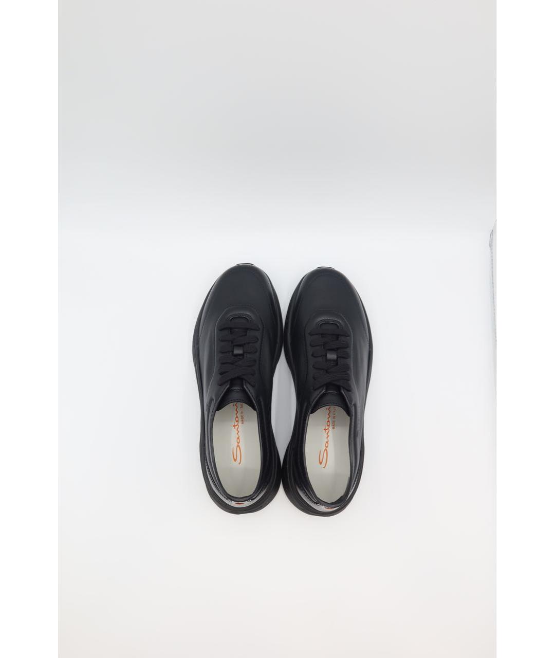 SANTONI Черные кожаные низкие кроссовки / кеды, фото 7