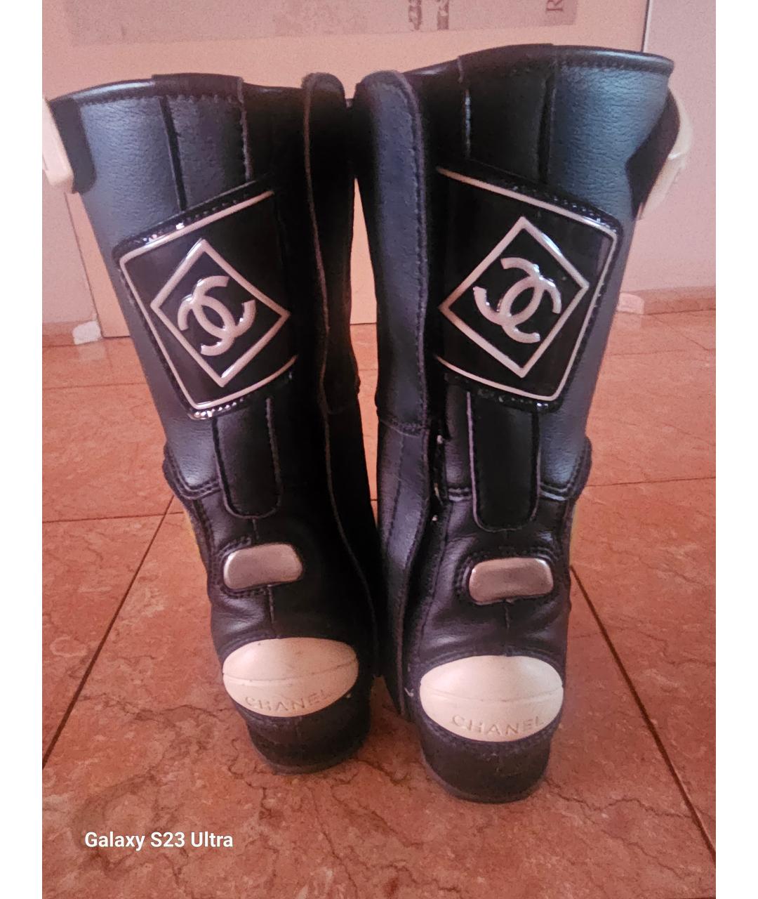 CHANEL Черные кожаные сапоги, фото 4