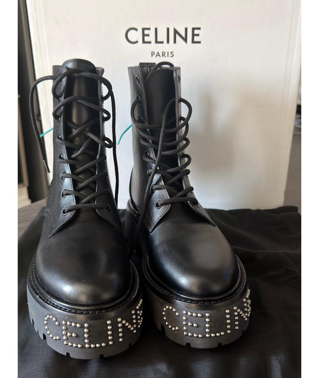 CELINE Черные кожаные ботинки, фото 2