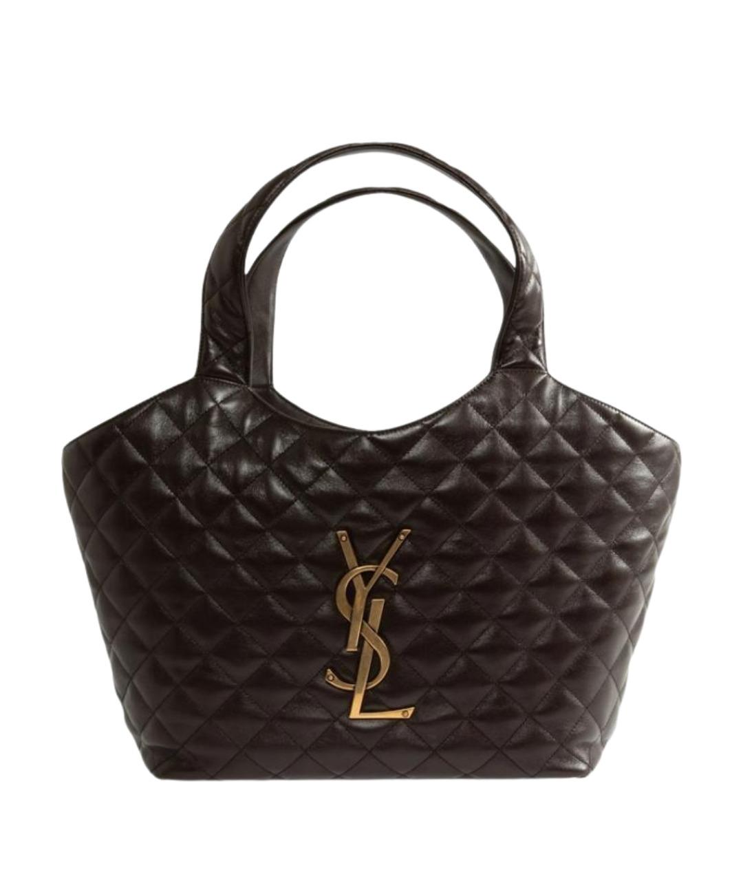 SAINT LAURENT Коричневая кожаная сумка тоут, фото 1